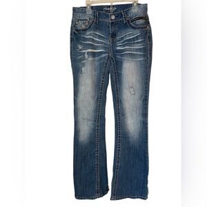 Amethyst Denim jeans size 5 juniors flare leg washed fade with detail stitching
